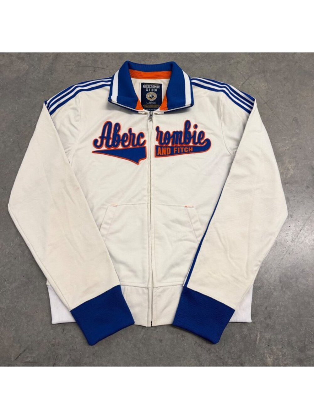 Vintage Abercrombie & Fitch 2000s White & Blue Track Jacket Size L